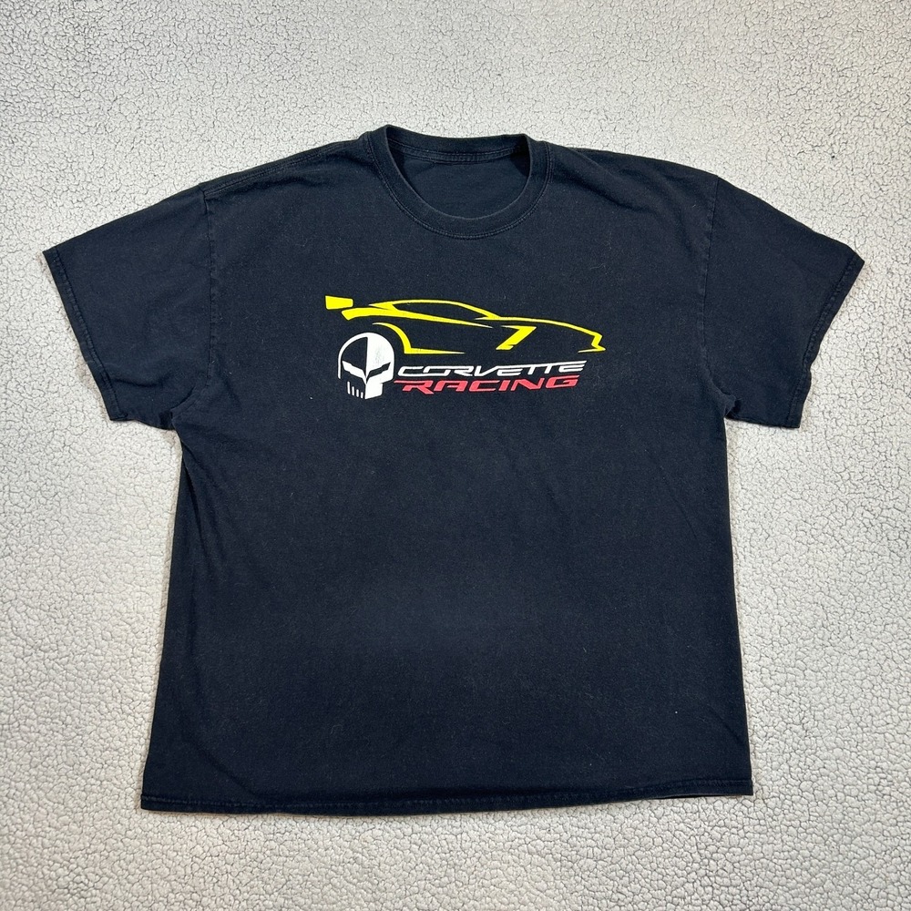 Vintage Corvette Racing T Shirt Black Graphic Print Single Stitch Mens Large